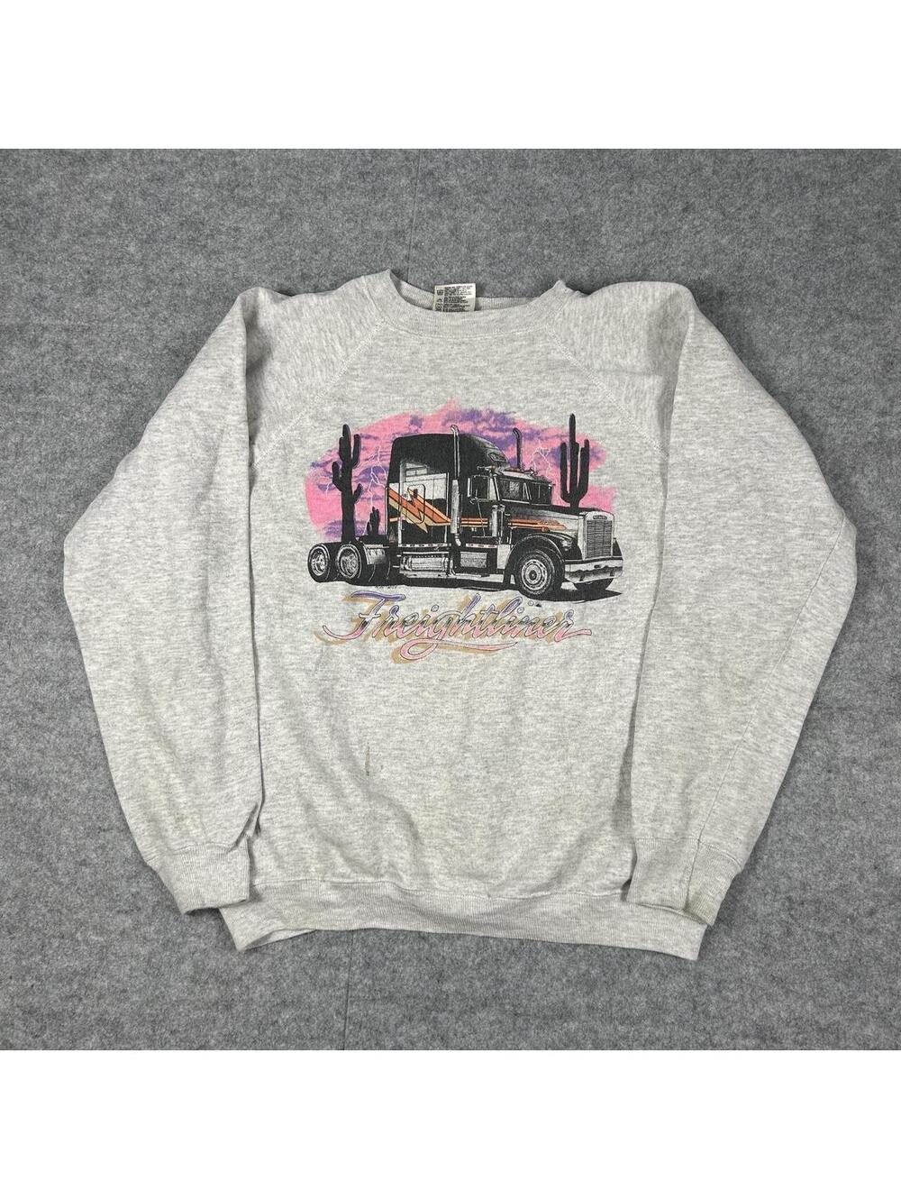 Vintage 80s Trucker Lightning Boxy Grey Hoodie Size XL Y2K